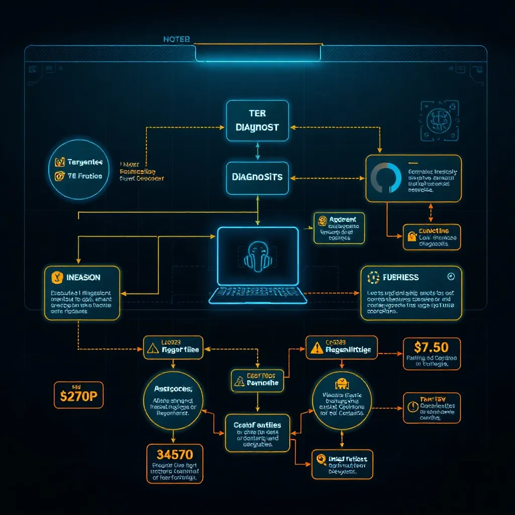 Flowchart of a computer diagnostic process, futuristic UI el