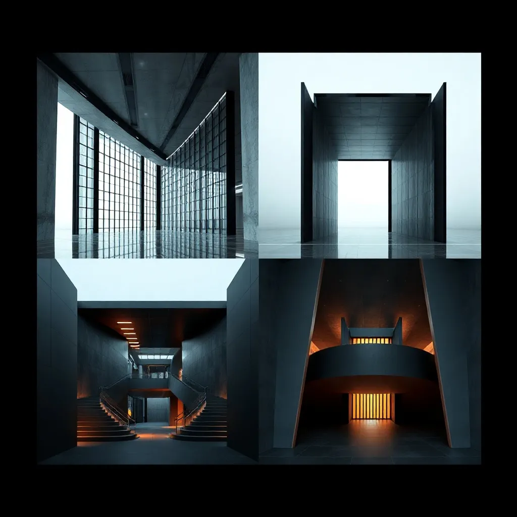 A technical grid of 4 different high-tech abstract architect